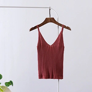 Women's knitted vest sling knitwear thin solid color slim ladies girl vest summer knitted sweater