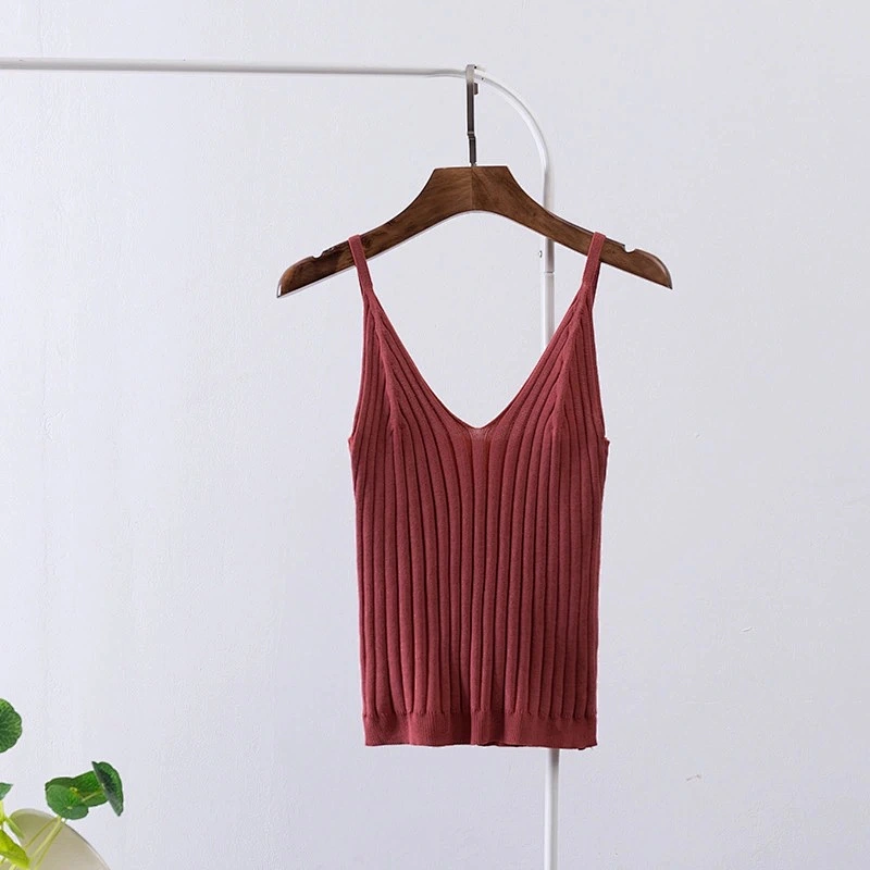 Women's knitted vest sling knitwear thin solid color slim ladies girl vest summer knitted sweater