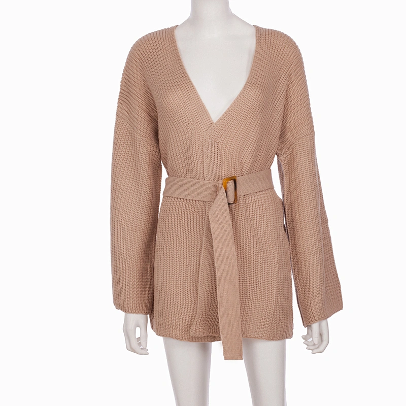 Winter Flare Sleeve Short Sweater Coat Women Cardigan Sweater With Waistband