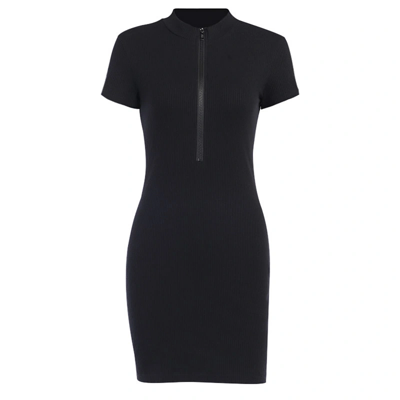 Casual dress summer Turtleneck Zipper Hip Skirt Slim Dress bodycon knitted dress