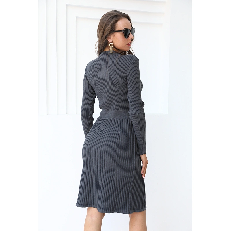 Fall long sweater dress women clothing casual knit dresses pure color knit sweaters ropa mujer