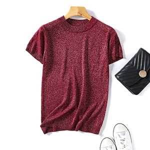 Short sleeve solid color round neck knitted female T-shirt for women summer sweater