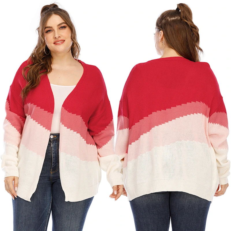 Gradient color winter jacket plus size women's knit cardigan sweaters