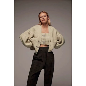 Women Fashion Knitted Cardigan Sweater Vintage Puff Sleeve Loose Tops Blouse
