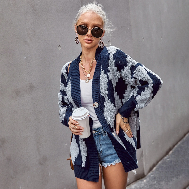 Winter plaid lazy style sweater cardigan women loose plus size sweaters