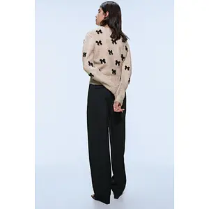 Elegant Bow Tie custom jacquard designer sweaters woolen Vintage knit crop sweaters for women