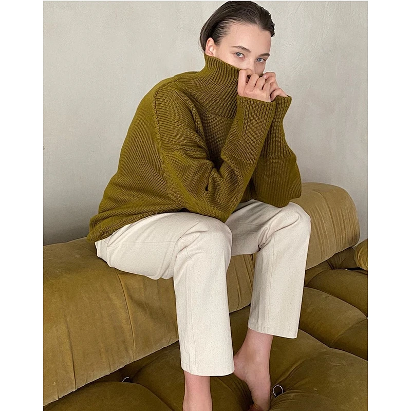 Fall clothing for women pure color loose turtleneck sweater top long sleeve angora knit sweater