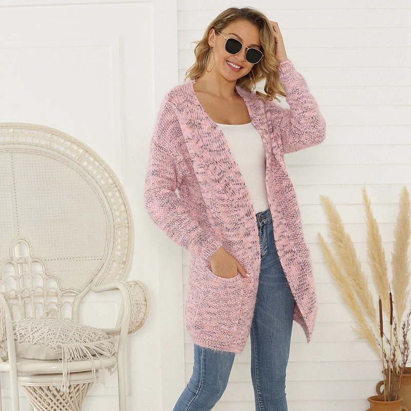 Autumn new solid color sweater casual mid-length loose sweater cardigan women knitwear