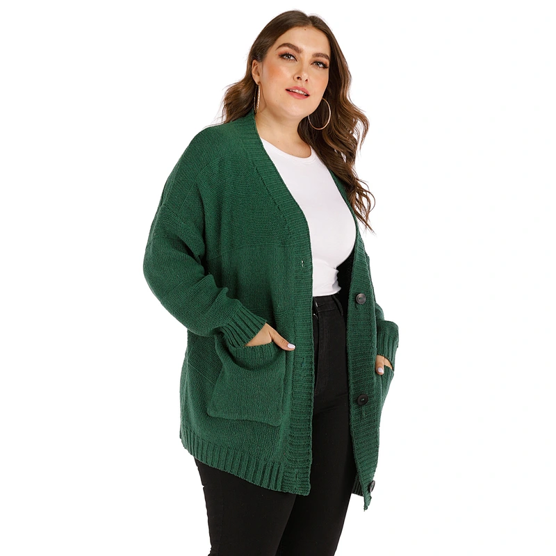 Winter pocket fashion jacket solid color plus size women cheap casual korean cardigan sweaters long loose oversized custom