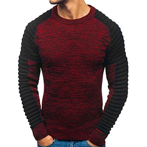 Round neck raglan sleeves striped pleated knit youth men's pullover sweaters