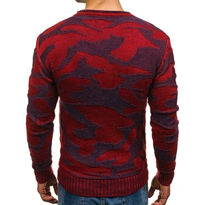 Fall/winter camouflage round neck pullover knit contrast color men printed sweaters