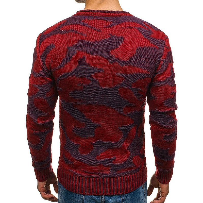 Fall/winter camouflage round neck pullover knit contrast color men printed sweaters