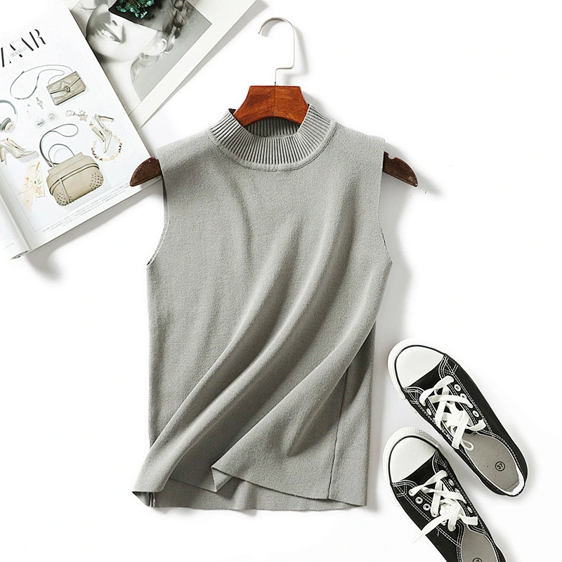 Casual style sleeveless round neck thin sweater women's solid color vest summer knitting knitwear