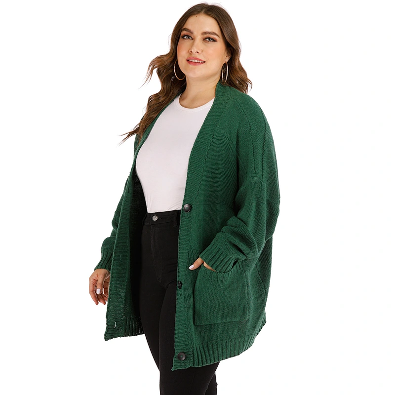 Winter pocket fashion jacket solid color plus size women cheap casual korean cardigan sweaters long loose oversized custom