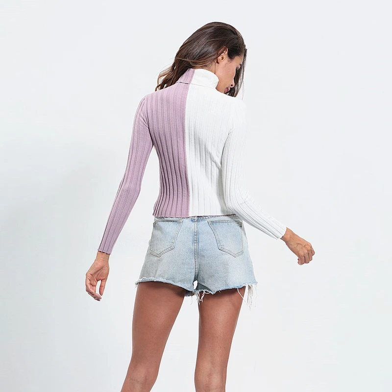 Women sweaters color matching slim sweaters ladies top apparel stock mujer