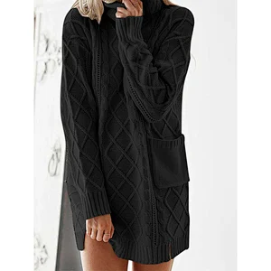 Women clothing turtleneck knit dress women pullover twist sweater mujer apparel in stock