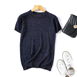 Short sleeve solid color round neck knitted female T-shirt for women summer sweater