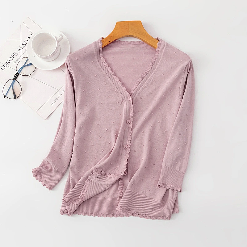 Wholesale elegant V neck lady thin knitted casual sweaters cardigan for women