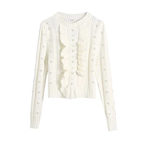 Winter Long Sleeve Knit Sweater Pullover Casual Knitwear Girl Crop Tops Blouse