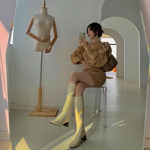 Girl skirt women wear long-sleeved lazy style retro slim knitted casual sweater dress