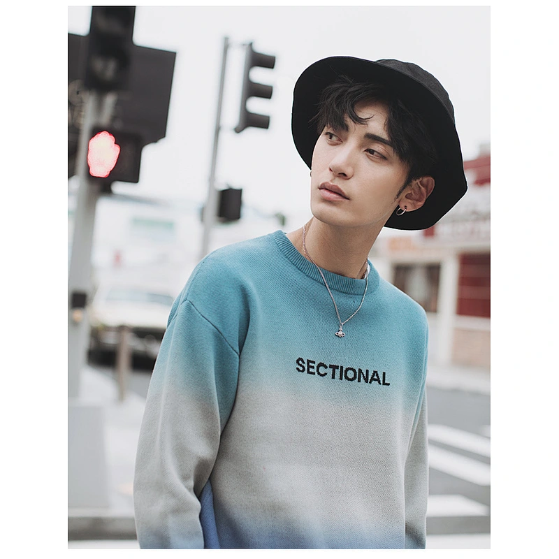 Fashion knitwear man manufacturers blue round neck sweater for winter men pullover sweater
