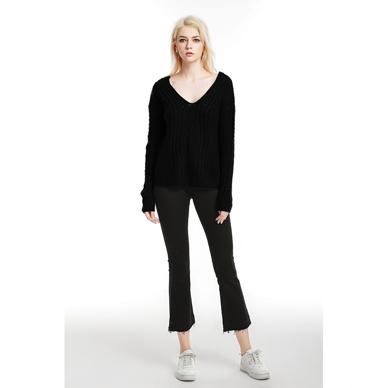 Sexy V-neck pullover knitwear new long-sleeved casual clothes women fashion sweater