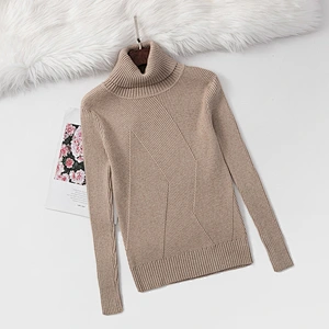 Winter core-spun yarn pullover roll-neck knitwear 12GG long sleeve women sweater