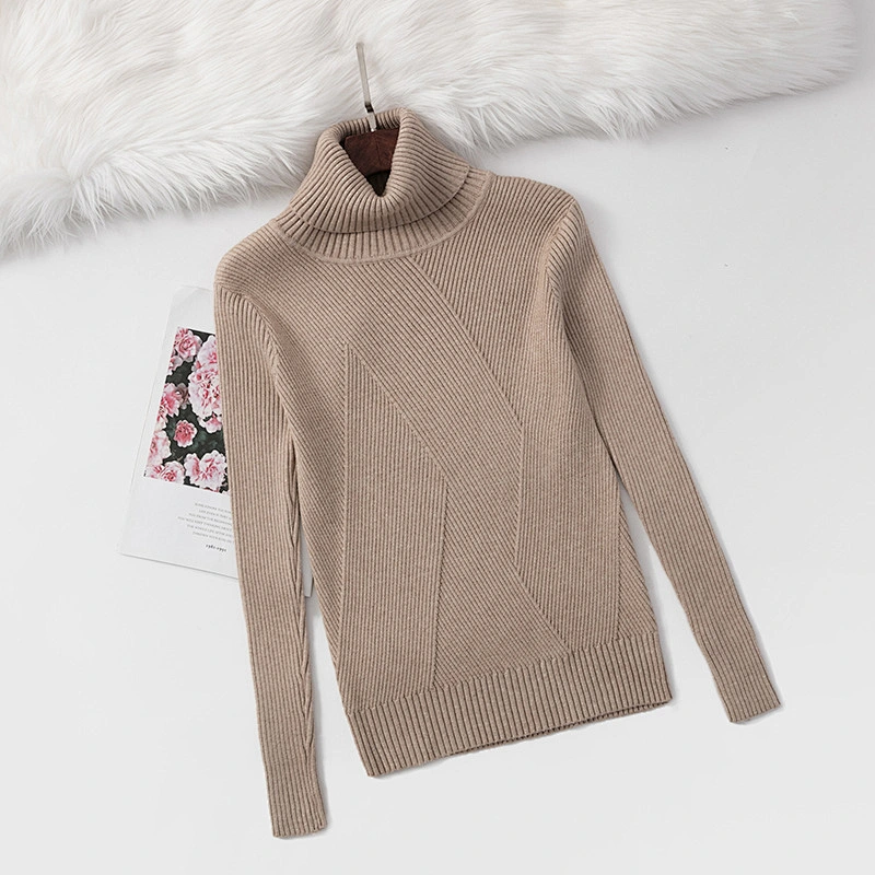 Winter core-spun yarn pullover roll-neck knitwear 12GG long sleeve women sweater
