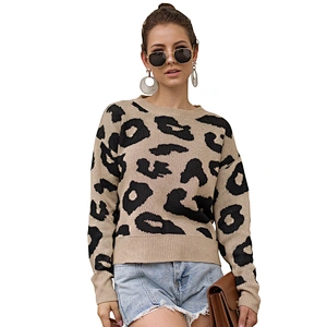 Leopard print round neck pullover long sleeve clothes women sweater