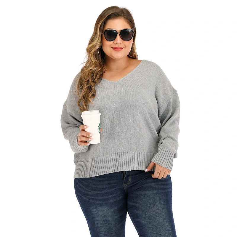 Plus size women personality strappy sexy backless V-neck thick pullover sweaters