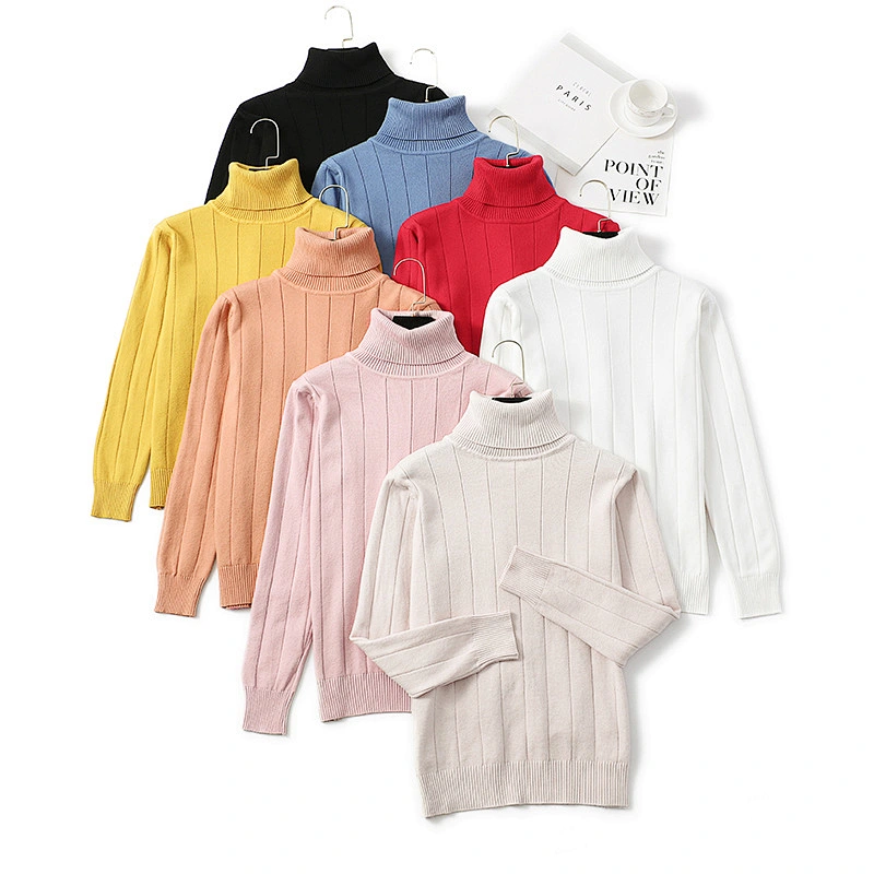 Winter Ladies Pullover  Heather Solid Color Casual Knitted Shirt Turtleneck Women Sweaters