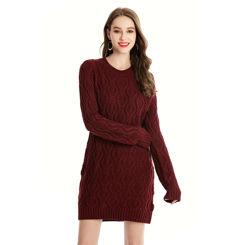 Women pullover sweater casual knitwear mid-length knitted dress