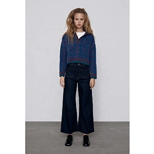 Fashion With Ribbed Trim Check Cropped sweater hoodies for women Pullovers Chic Tops jaquard  knit oversized sweater