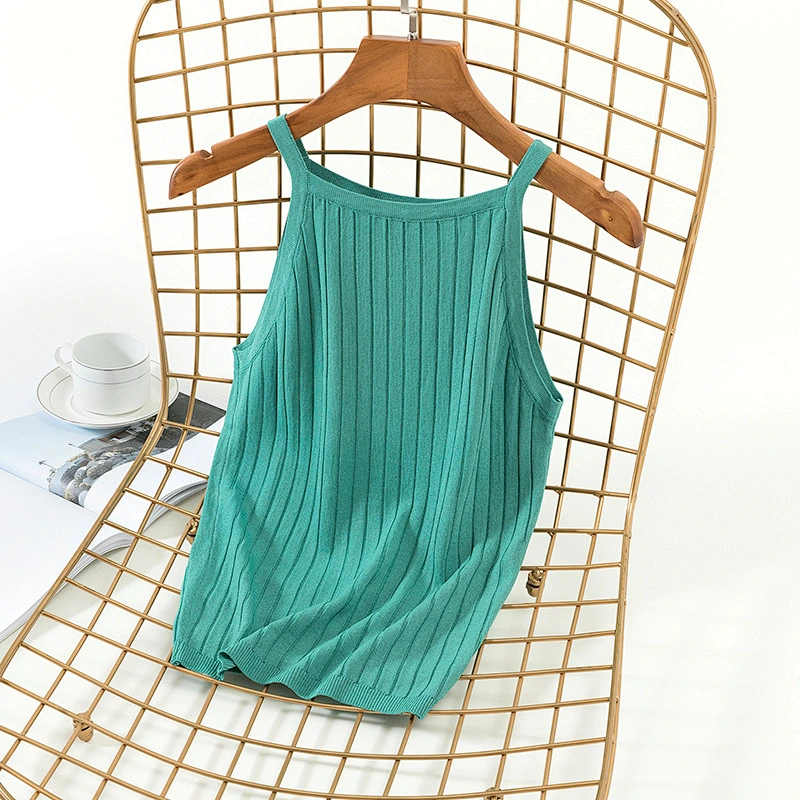 Candy color rib knitwear slim sexy sleeveless summer casual women vest knitted leisure blouse sweater
