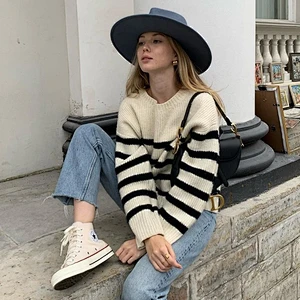 Korean women's fashion vintage shaggy sweater crop tops knit fringe sweater shirt for women