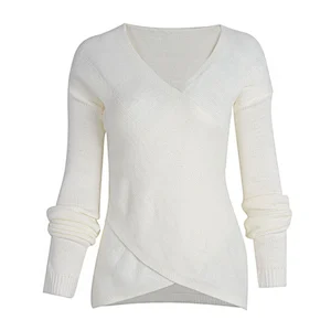 Women clothing autumn casual knitted sweater V-neck Irregular bottom sweater in stock