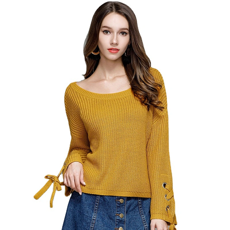 Pullover knitted apparel flared sleeve sweater women loose fashion knitwear