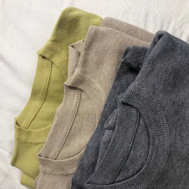 Knitted basic shirt sweater women puff sleeve long-sleeved solid color women knit top sweaters