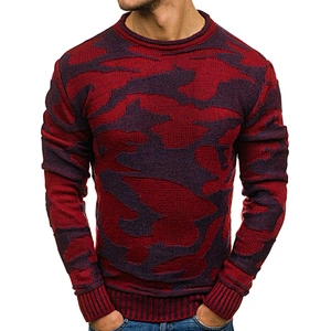 Fall/winter camouflage round neck pullover knit contrast color men printed sweaters