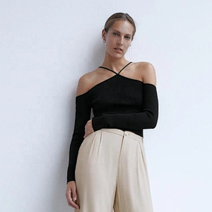 Straps Cut-out women brown black sexy sweater tops  trendy ripped wholesale backles fall fashion chic sweater