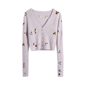 Autumn Retro Cardigan Solid Color Loose V-neck Knitted Cardigan Sweater Women's Jacket