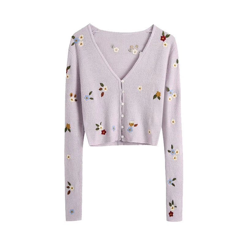 Autumn Retro Cardigan Solid Color Loose V-neck Knitted Cardigan Sweater Women's Jacket
