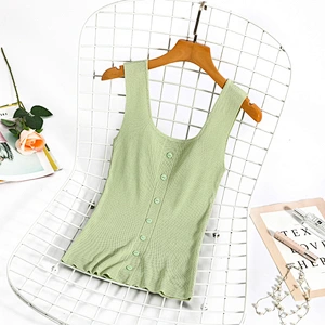 Solid color simple slim square neck women's casual knitted vest  leisure summer women top