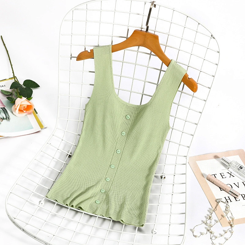 Solid color simple slim square neck women's casual knitted vest  leisure summer women top