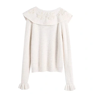 crop top knitted fall sweaters women Collar winter Embroidered women's fashion sweater