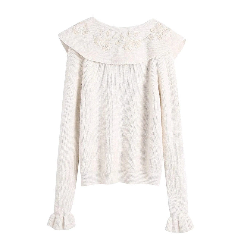 crop top knitted fall sweaters women Collar winter Embroidered women's fashion sweater