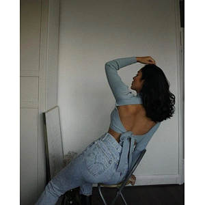 Winter fashion ladies long sleeve backless sweater knitting crop tops knitted sweater for women