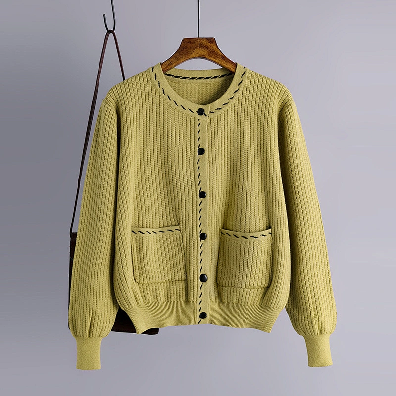 black solid Sweater cardigans jacket coat outwear ladies women O neck cardigan sweater
