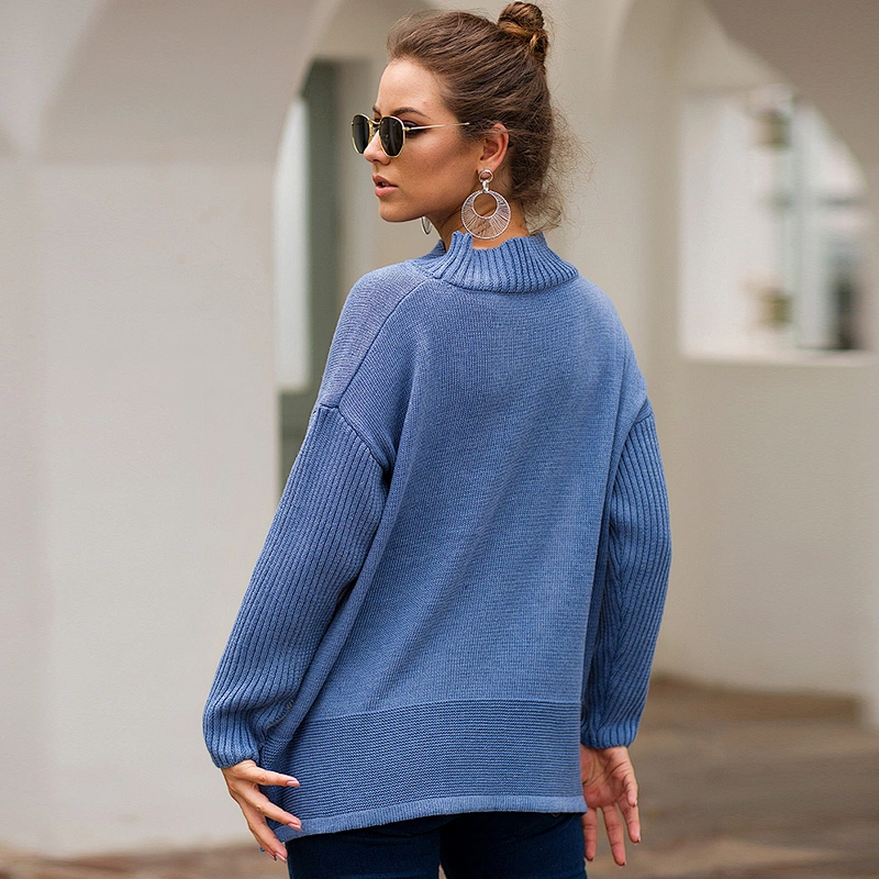 Turtleneck pullover side slits casual clothes women sweater