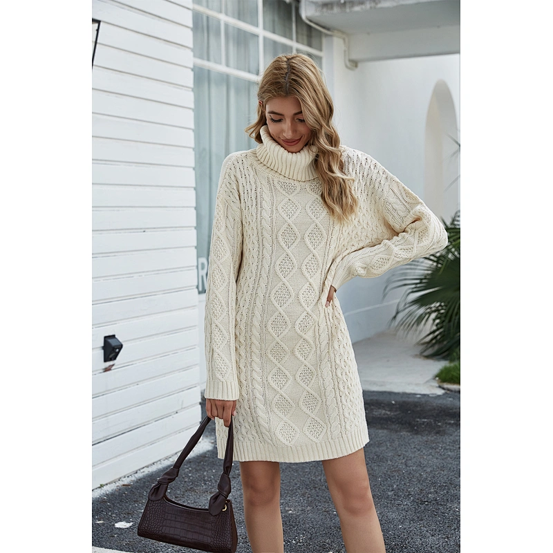 Long turtleneck sweater loose fashion casual  knitwear knitted dress for women
